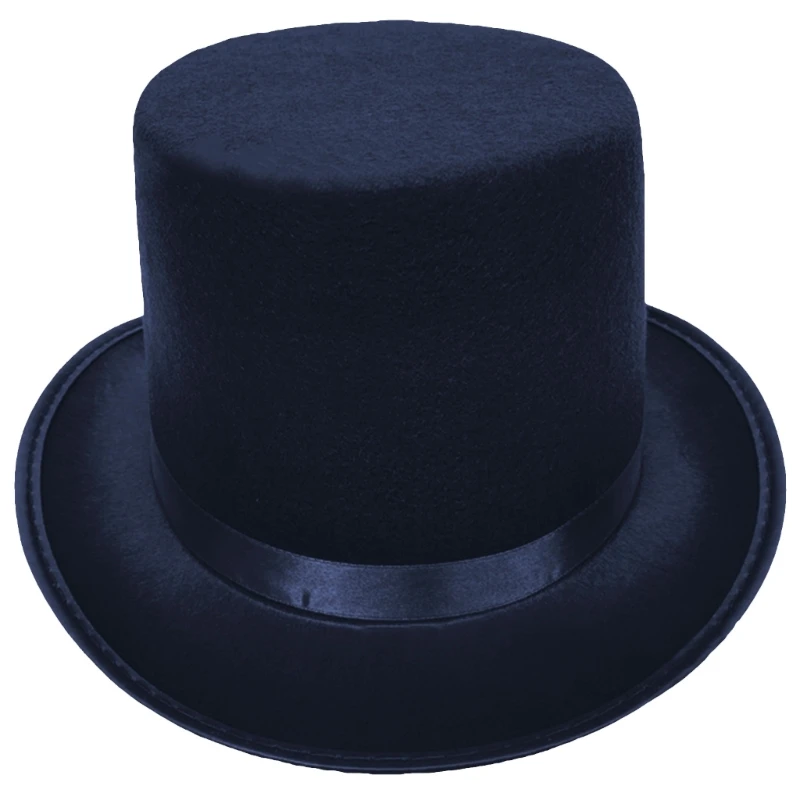 Roll Trim Top Hat for Female Male Stage Performances Gentleman Hat Theme Party Masquerades Dress Up Headwear Nonwoven Hat