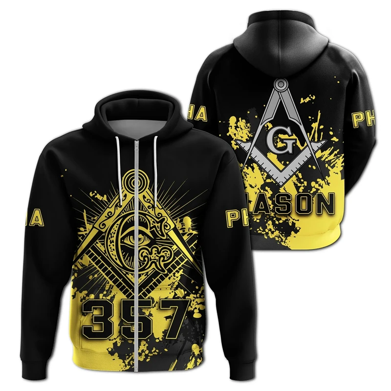 Freemasons Hoodies 3D Print Men Zip Hoodie Pullover Sweatshirts Casual Long Sleeve Cool Streetwear Tops Harajuku Fashion Hooded