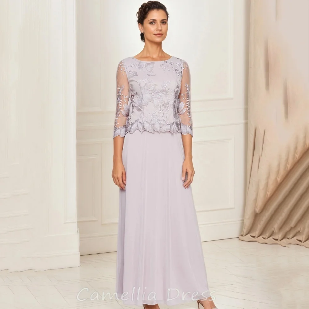 Chiffon Customized A Line Mother of the Wedding Dress Casual A Line Lace Party Gown O Neck Evening robe invite mariage