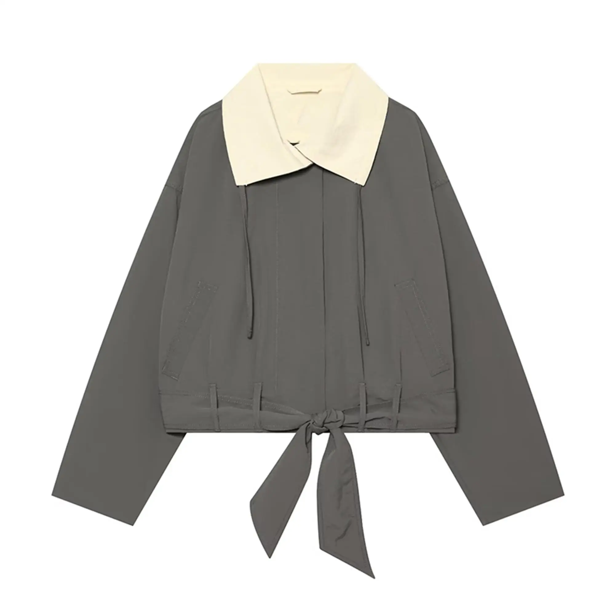 Herbst Neue Damen-Spleißjacke mit Revers und Gürtel, Langarm, Retro, Kurze Oberbekleidung, Lässiger High-Street-Stil, Damen-Pendlermantel – Detail 9