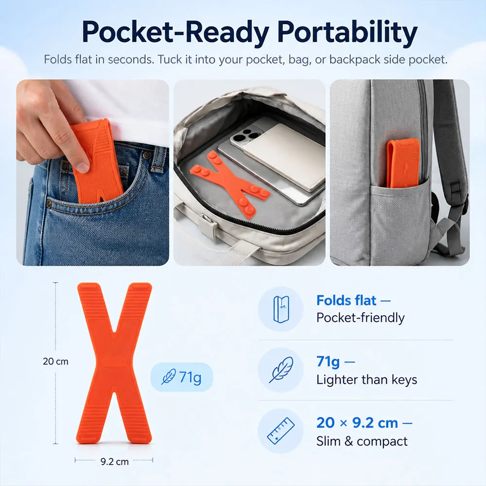 Phone Stand Desktop Suction Cup Strong Hold Bendable Silicone Grip Foldable Compact Scratch-Proof Universal Cradle - view 6