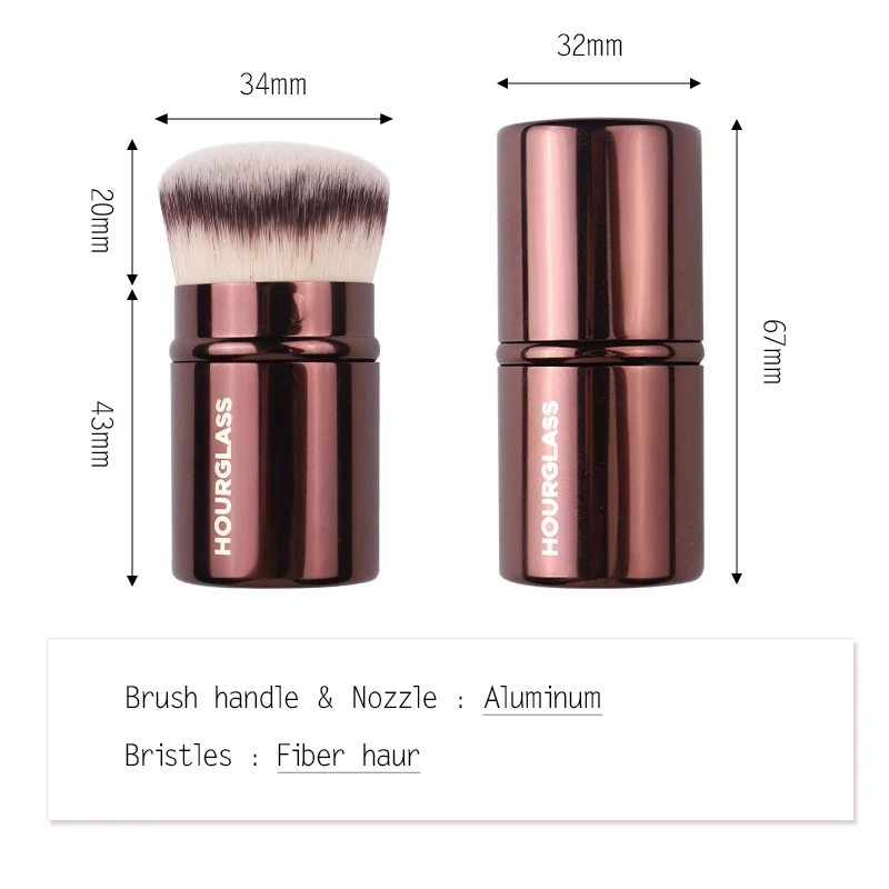 HOURGLASS Retractable Kabuki Brush - Retractable Foundation Brush -Foundation Powder Contour Makeup Brushes Portable 2Pcs Set