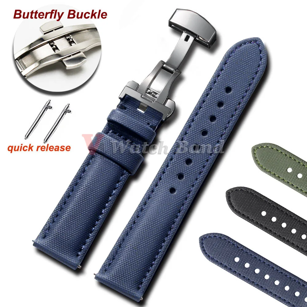 20mm 22mm Tropic Sailcloth Nylon Watch Strap Sport Quick Release Wristband Waterproof Bracelet with Butterfly Buckle Accessories