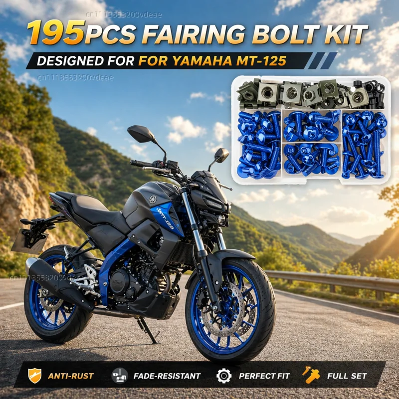 195Pcs Motorcycle Accessories Aluminum Fairing Bolt Screws Kit Nut Clips For Yamaha MT-125 MT125 MT 125 2015-2021 CNC Fastener