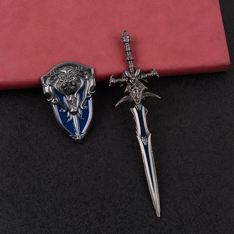 A Set Frostmourne Swords World of Warcraft Lich King Weapon Shield Model Cosplay Prop Souvenirs Kids Charm Gift Box Package 15cm