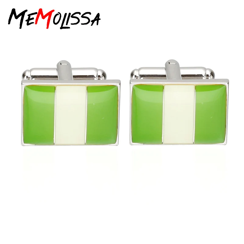 MeMolissa Display Box Square Cufflinks Nigeria Flag Design Green & White Striped Men's Shirt Cuff Links Free Tag & Wipe Cloth