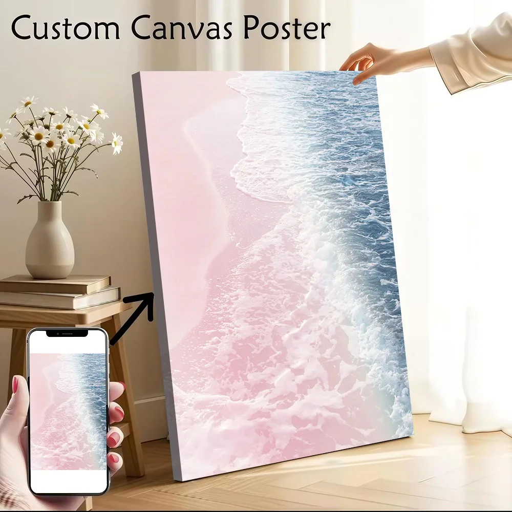 Blush Pink Blue Ocean 2 Printed Canvas Poster Custom Pictures Wall Art Canvas Painting for Living Room Decorations Wand Deko