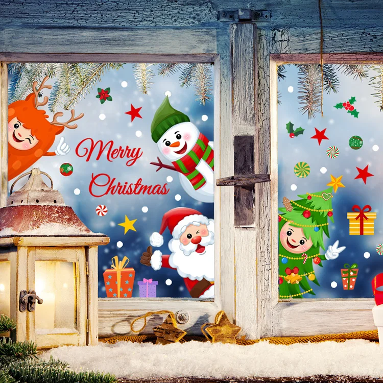 Cartoon Weihnachtsmann Schneemann Wandaufkleber Heimdekoration Elektrostatische Aufkleber Neujahrs-Wandbild Glasfenster-Dekoration Tapete – Detail 2