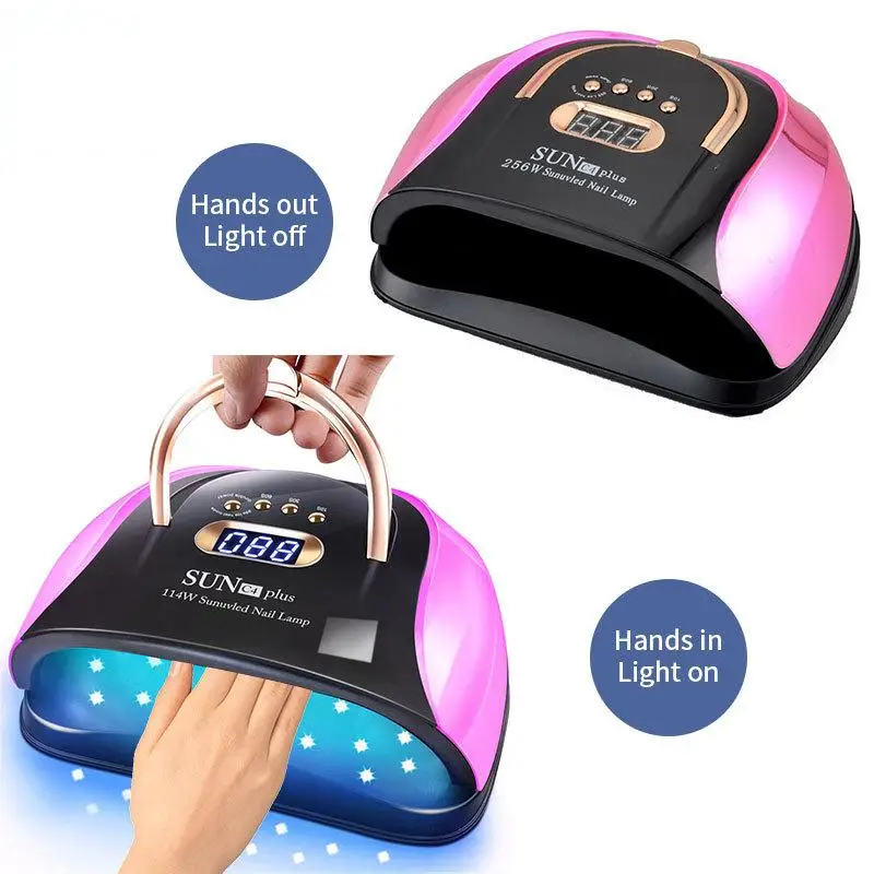 256W UV LEDネイルランプ プロ用ジェルネイルドライヤー スマートセンサー搭載 急速硬化 ポータブルハンドル 家庭用