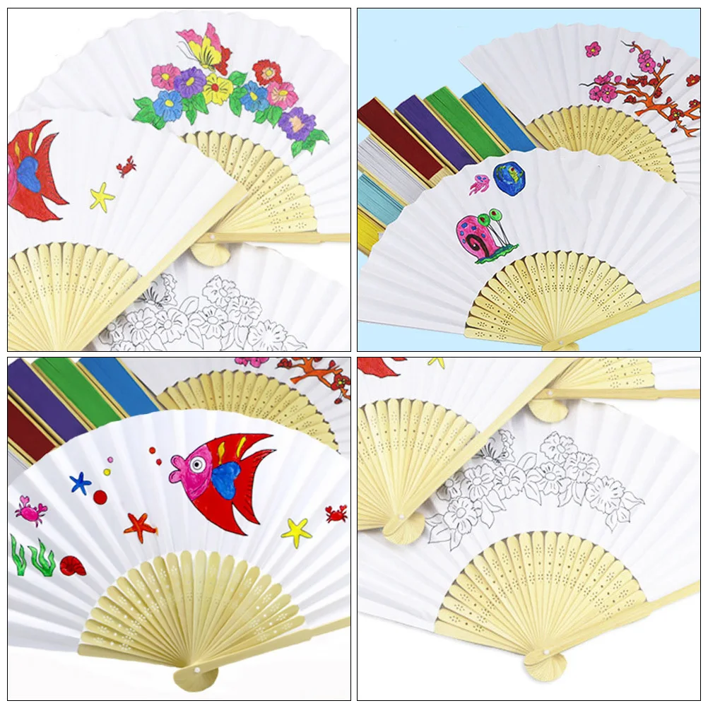 10 قطعة مراوح ورقية فارغة يمكنك صنعها بنفسك مراوح يدوية قابلة للطي للأطفال رسم مشاريع إبداعية مروحة ورق قابلة للطي لعبة جرافيتي مضحكة #3