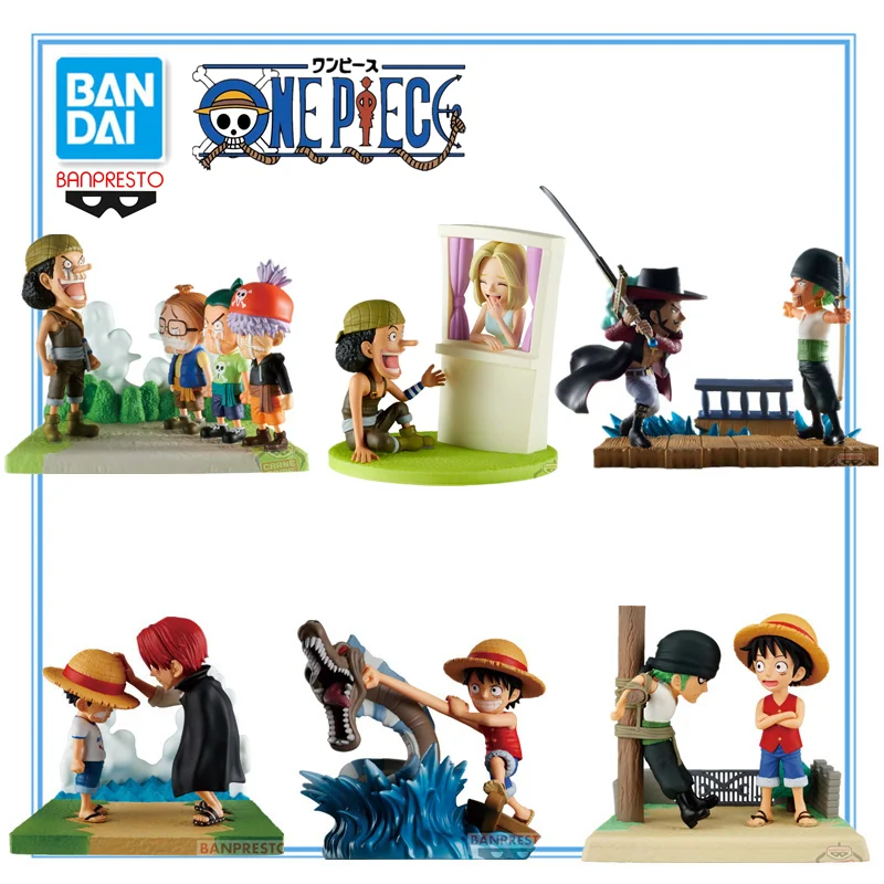 Bandai Original One Piece WCF Log Stories Luffy Shanks Lord of The Coast Zoro Mihawk Usopp Kaya Anime Figures Toys for Kids Gift