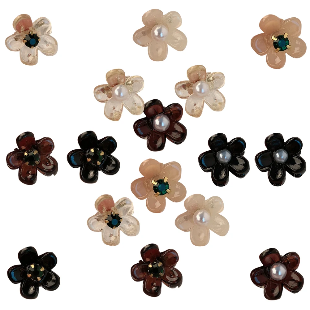 

16pcs Pearl Flower Hair Clips Small Mini Jaw Claws Accessories for Girls Wedding Birthday Stage Photo Thin Hair Kids Claw Braid