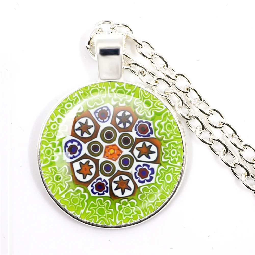 Murano Millefiori Pendant Necklace Multi Colour Flower 25mm Glass Cabochon Necklace Jewelry Women Gift Wholesale Part 2