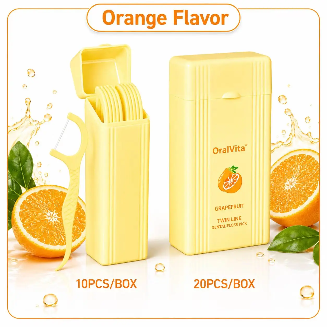 Fresh Orange Flavor Portable Flip-Top Dental Floss Case Combo 10Pcs+20Pcs Compact Pocket Size Easy to Carry for Travel