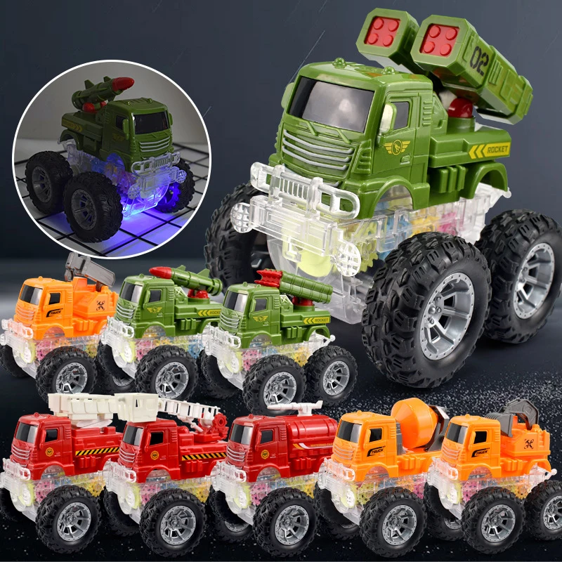 New Gears With Lights Inertia Car Simulation Engineering Vehicles Military Fire Truck Model Excavator Boy Children's Toys Gifts