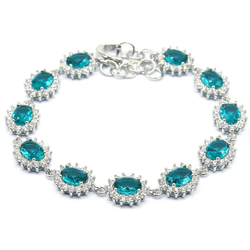 

SheCrown 13x11mm New Designed 15g Aquamarine Golden Citrine Kunzite Green Peridot CZ Women Silver Bracelet 8-9inch