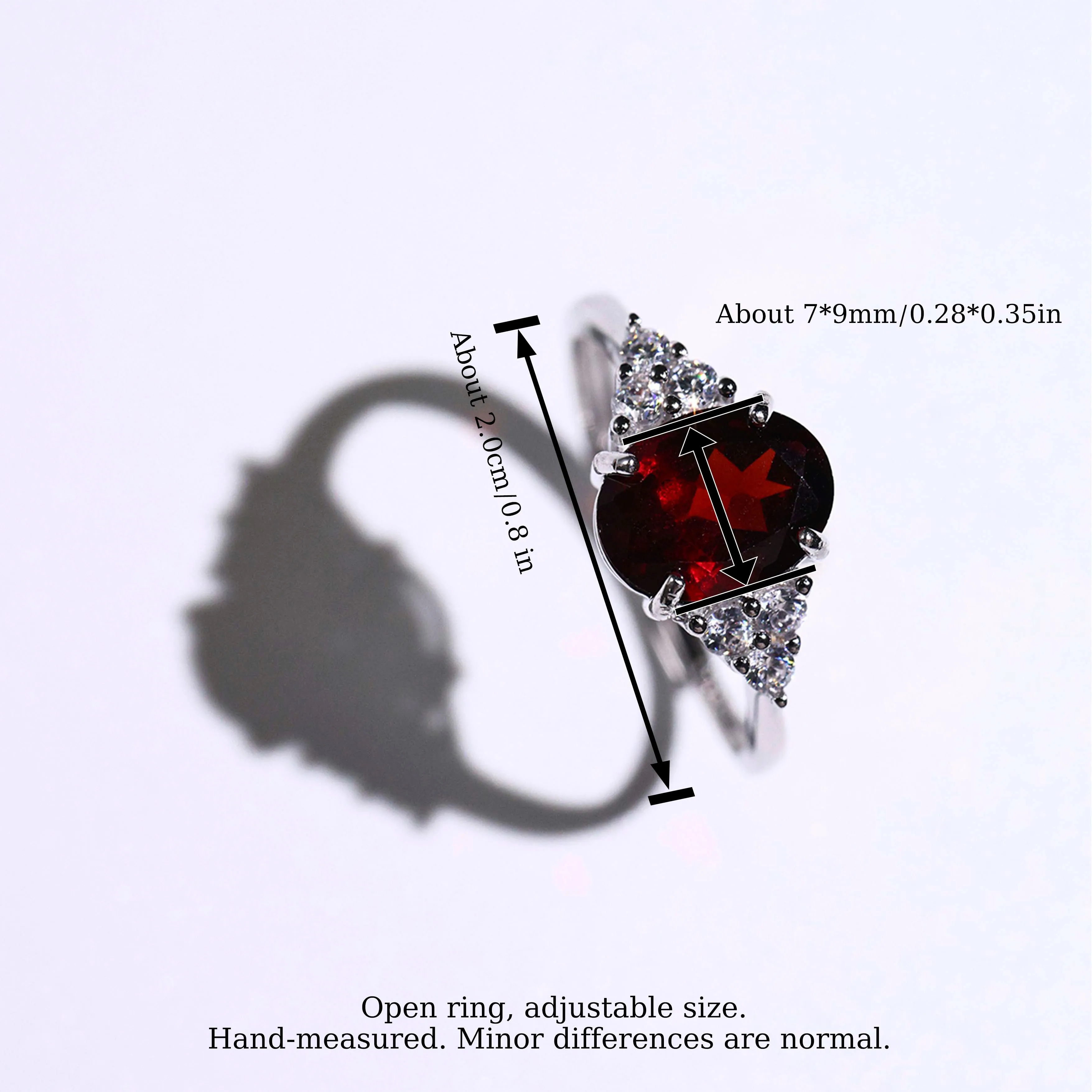 MYSOYA Ring with Natural Garnet, 7×9mm Garnet 2.09ct, Gift Box Included, January Birthstone SC06