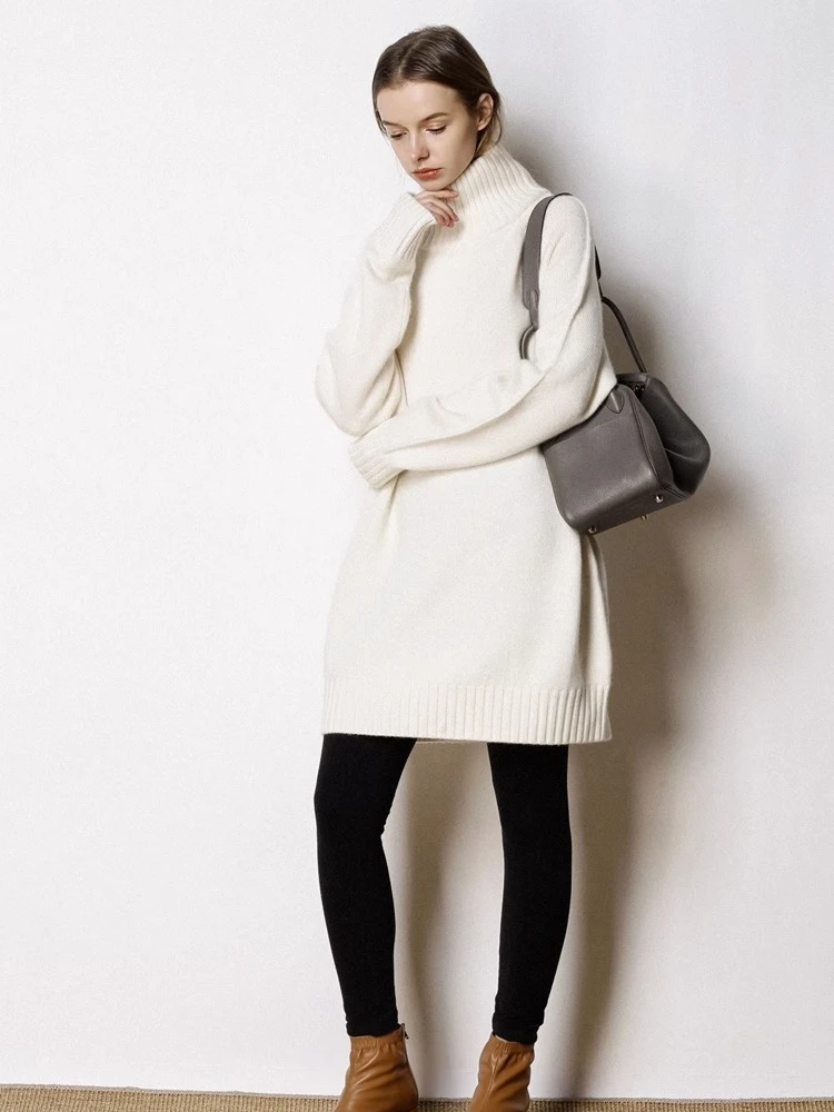 Women's High-Necked Thick Pure Cashmere Sweater Autumn Winter Loose Knitted Bottoming Lazy Outer Wear for Comfortable Style