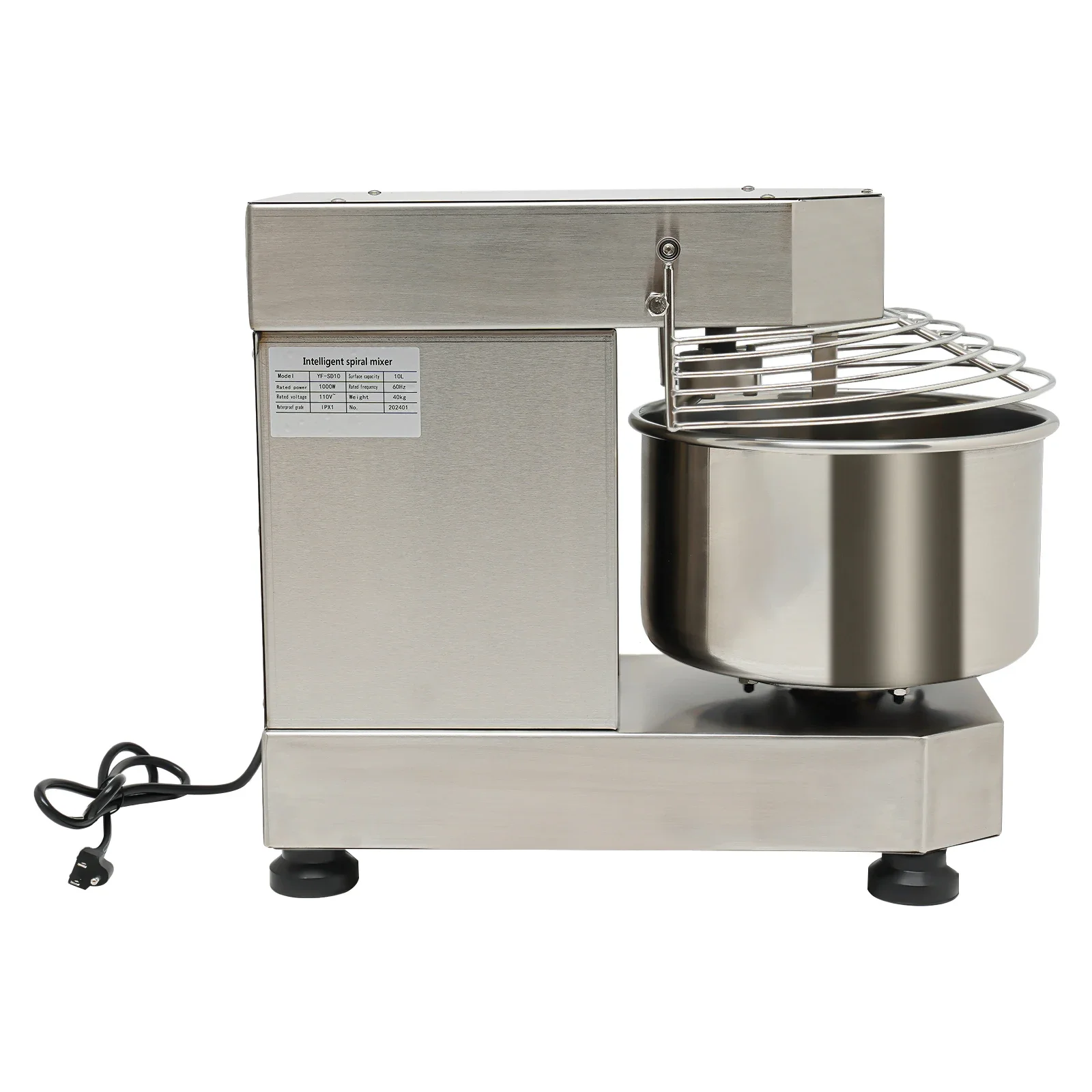 

750W Electric Kitchen Mixer Commercial with Stainless Steel Bowl & Security Shield, 10L/2.6Gal Stand Mixer Baking Equipment