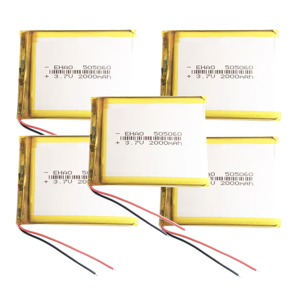 5 x pcs Lipo Lithium Polymer Rechargeable Battery 3.7v 2000mAh 505060 For MP5 Power Bank Speaker video game GPS Mobile Phone