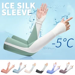 Guantes largos de seda de hielo para protección solar, cubierta de brazo para verano, deporte al aire libre, ciclismo, correr, brazo fresco, 1 par