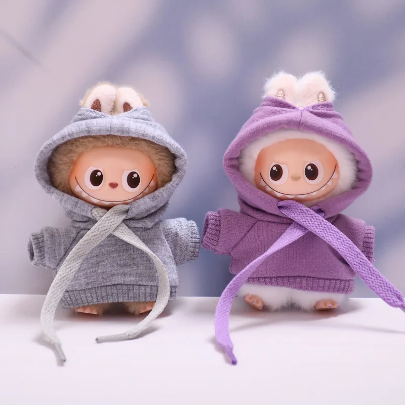 Vêtements de poupée pour Mini Labubu 4.0 10cm, sweat-shirt à capuche de couleur unie avec cordon de serrage, plusieurs couleurs disponibles