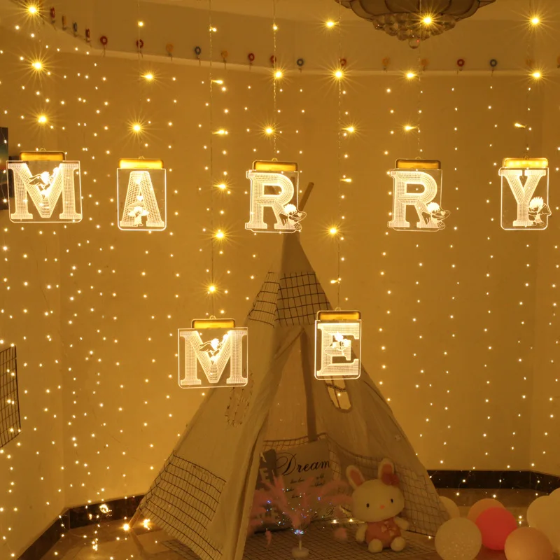 Valentine LED Luminous Love Marry Me Letters Lights String USB Interface Night Lamp Romantic Party Home Decor String Lights