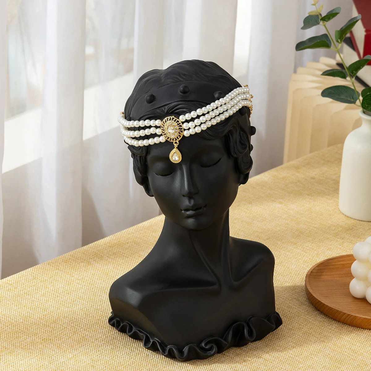 

Retro Palace Faux Pearl Choker, Middle Eastern Style Multi-Layer Beaded Dual Use Neck Head Chain Luxury Clavicle Chain