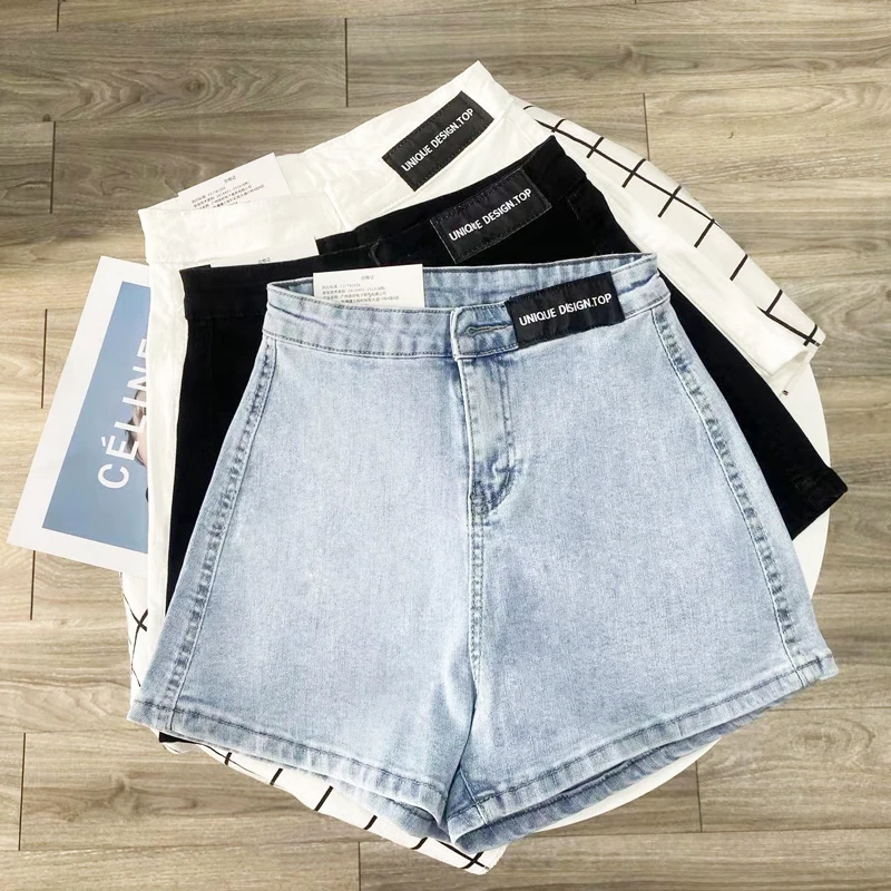 High Waist Slim Fit Elastic Denim Shorts Women's Popular Black White Blue Three Colors Hot Pants Summer New Arrival