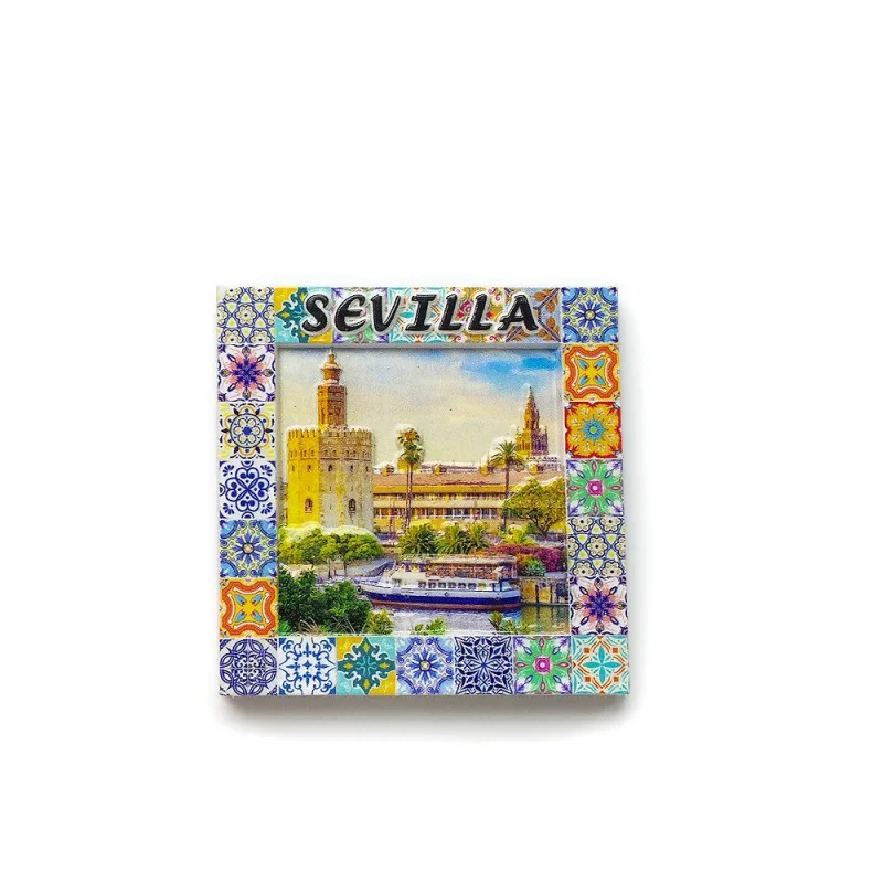 3D Resin Spain Seville Torre del Oro Fridge Magnet Colorful Tile Frame Aimants Frigo Decoración Hogar Home Decor