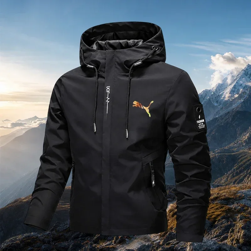 2026 new gradient silhouette printed lightweight hooded windbreaker, loose waterproof camping hiking jacket