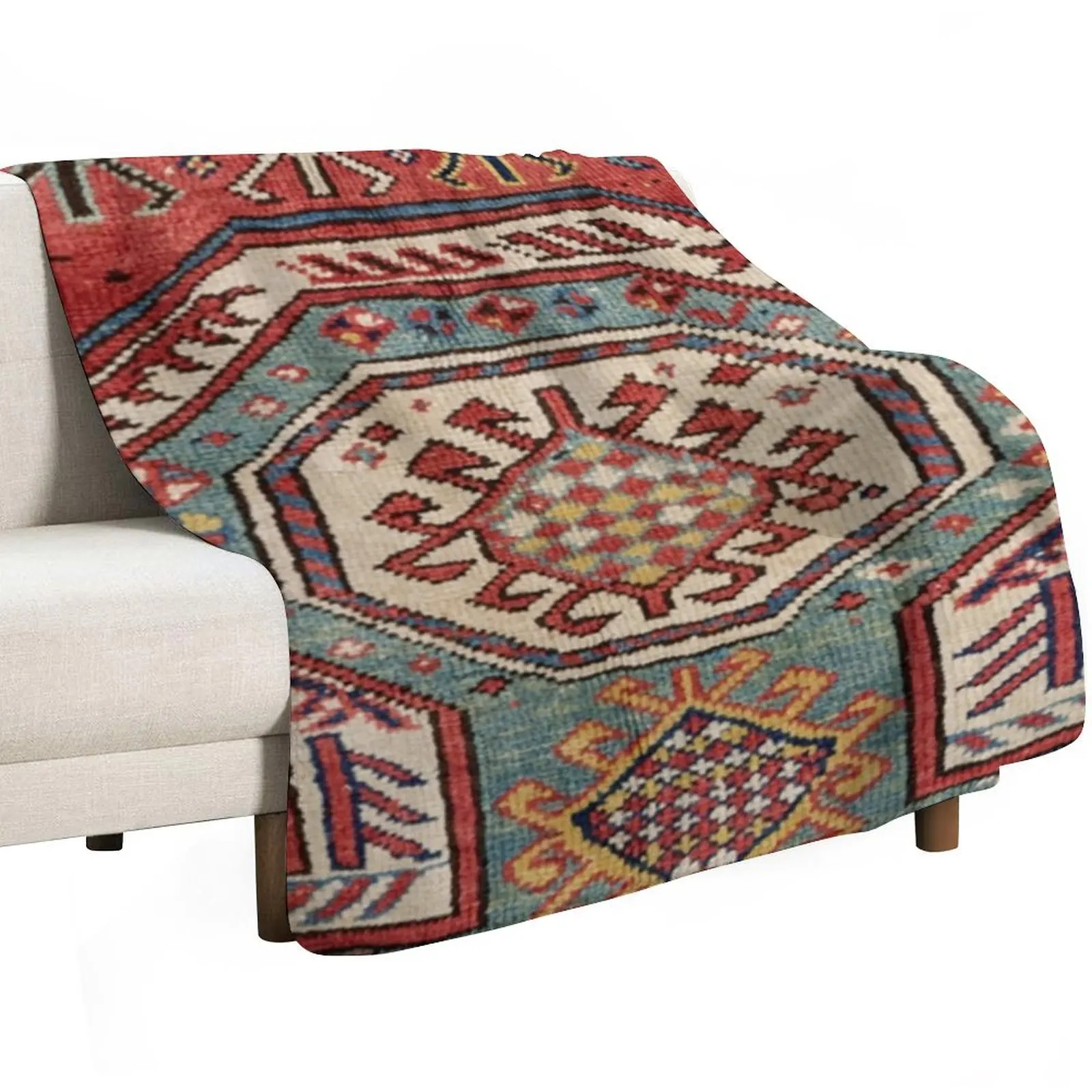 Orduch Medallion II // 19th Century Colorful Bright Baby Blue Diamond Blossom Ornate Accent Pattern Throw Blanket