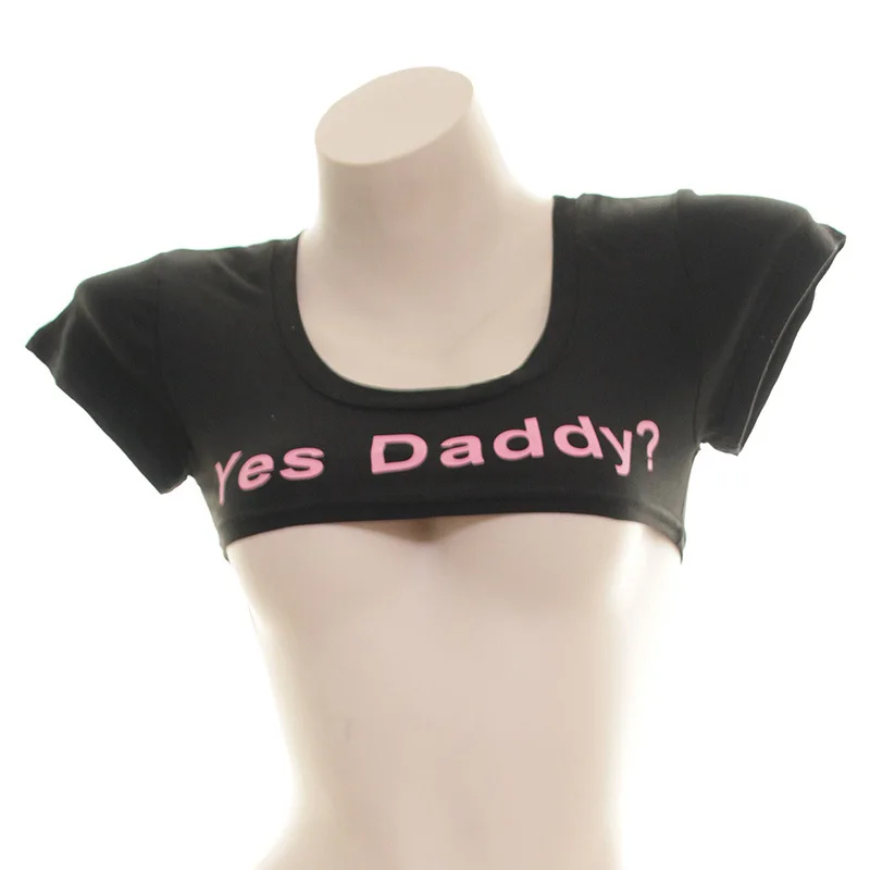 Y2K Style T Shirts Women Short Sleeve Crop Tops Solid Black White Shirts Casual Letter Print Short Sleeve Cosplay Costume