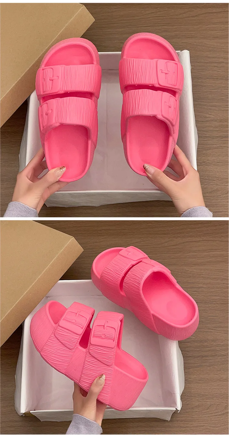 ZUOFU Damen Doppelschnallen-Plateau-Keilabsatz-EVA-Sandalen Frühling Sommer Rutschfeste Strukturierte Indoor-Outdoor-Strandpantoffeln – Detail 6