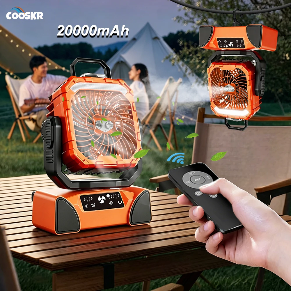 

Portable Camping Fan 20000mAh USB Rechargeable Outdoor Desk Tent Ceiling Fan Water Mist Cooling Fan With LED Lighting Power Bank