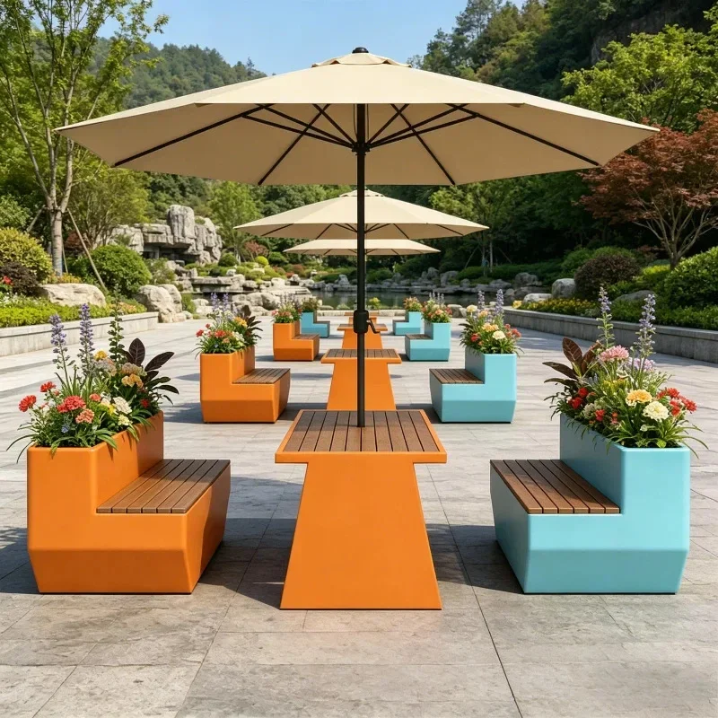 Outdoor dining table and chair combination garden open-air balcony leisure long stool integrated outdoor open-air leisure table