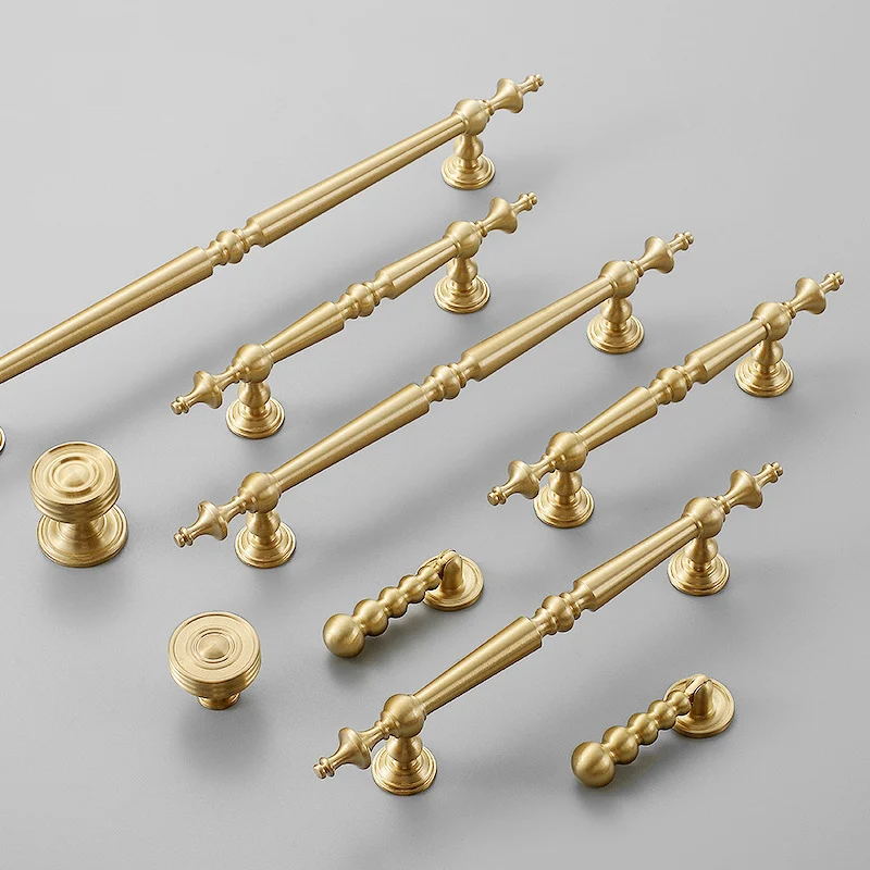 High-end Antique Bronze Door Handles and Knobs Solid Brass Antique Drawer Pulls Kitchen Cupboard Handle Gold Cabinet Handles