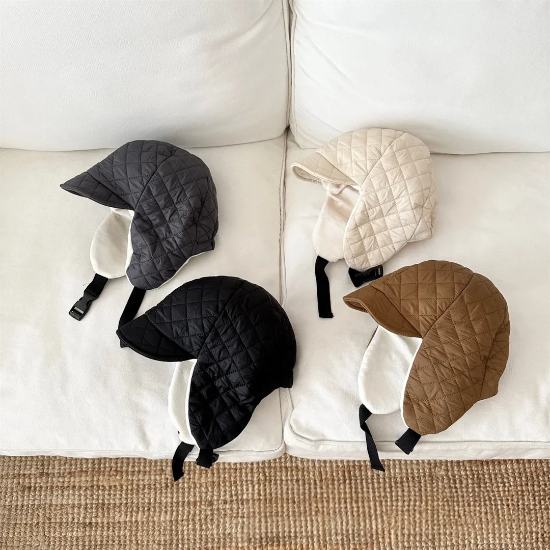 

Children Hat Autumn Winter New Boys Girls Warm Padded Earflap Cap Japanese Style Kids Quilted Trapper Hat