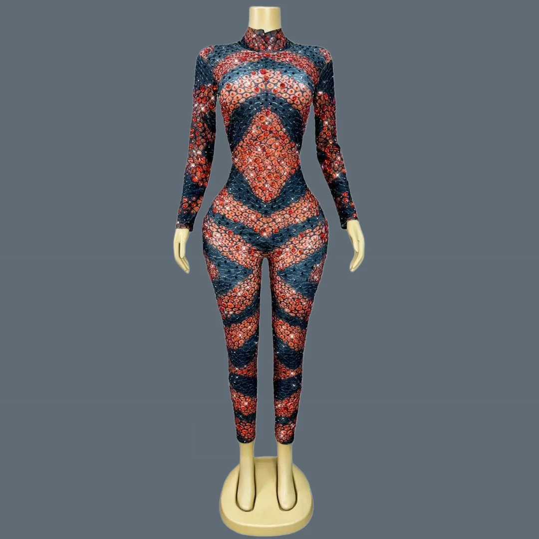 

Sparkly Rhinestone Tight Fitting Jumpsuit Women Sexy Night Club Outfit Party Bodysuit Stage Wear Women Show Costume Hongposhe