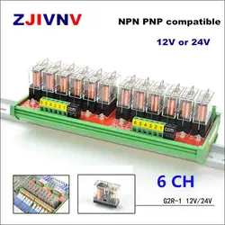 DIN Rail Mount Relay Module 10A 6 Channels PNP NPN NO NC Interface 12V 24V DC Single Chip Microcomputer PLC