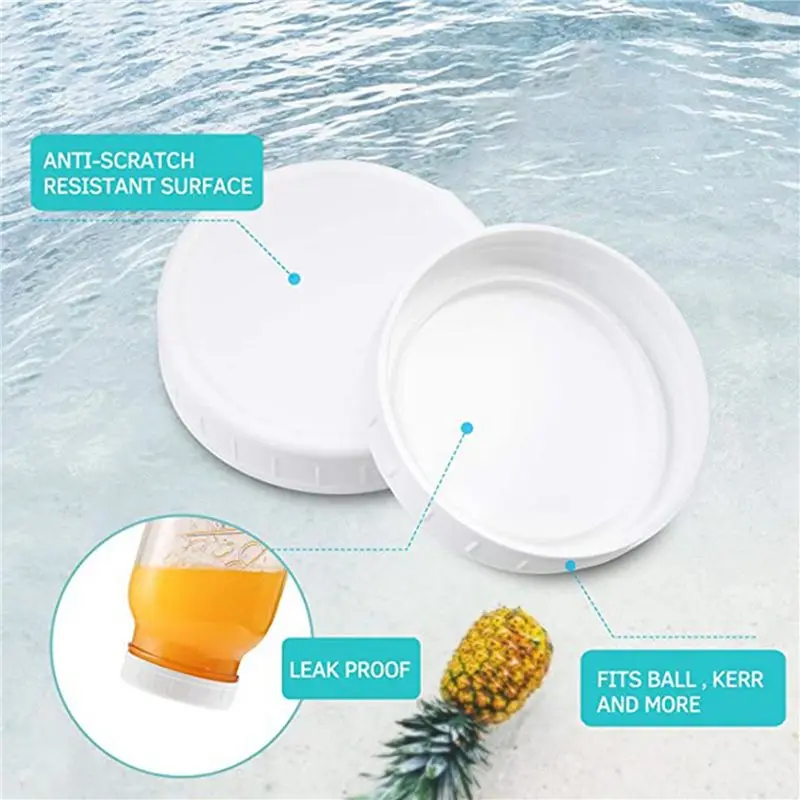 AT21-54 Pack Plastic Regular Mouth Jar Lids For Ball, Kerr And More - Food Grade White Plastic Storage Caps