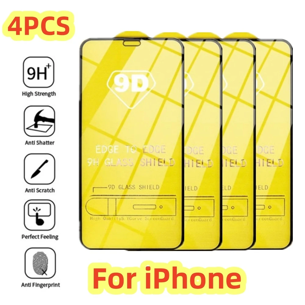 

9D Full Cover Tempered Glass on for IPhone 16 14 13 12 11 Pro Max Protective Glass for IPhone X XR XS Screen Protectors