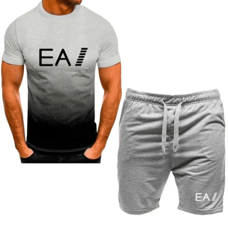 2024 Summer Popular Men\'s T-shirt+Shorts Set Men\'s Sports Set Printed Casual Fashion Short Sleeve T-shirt Set Men\'s Jogging Set