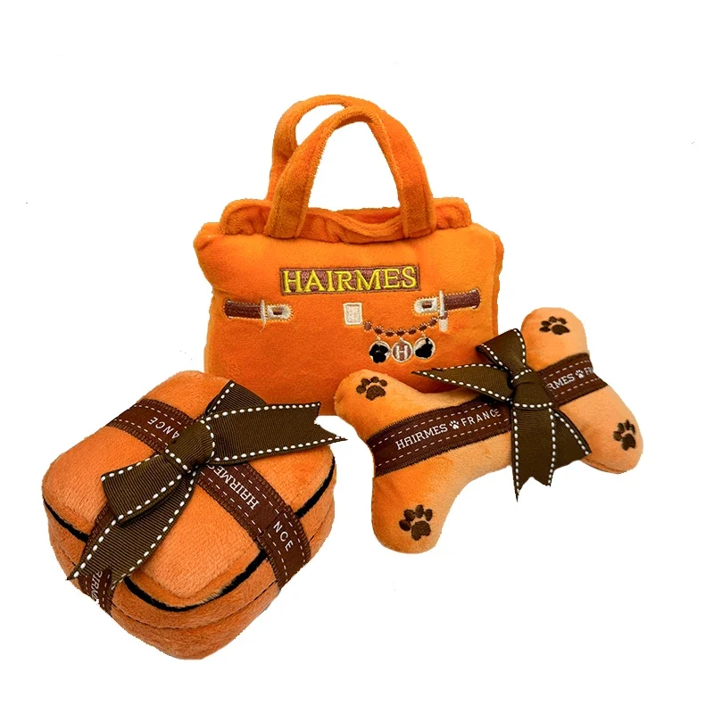 NIEUWE Fancy Pet Gifts Sets Pluche Puppy Hond Piepend Speelgoed Handtas Cup Bone Shape Bite Kauwen Accessoire