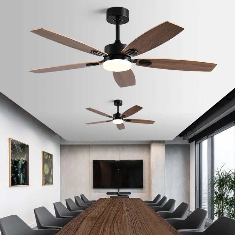 

52 in household ceiling with wooden electric fan pendant light Nordic retro ceiling fan light, living room dining room lighting