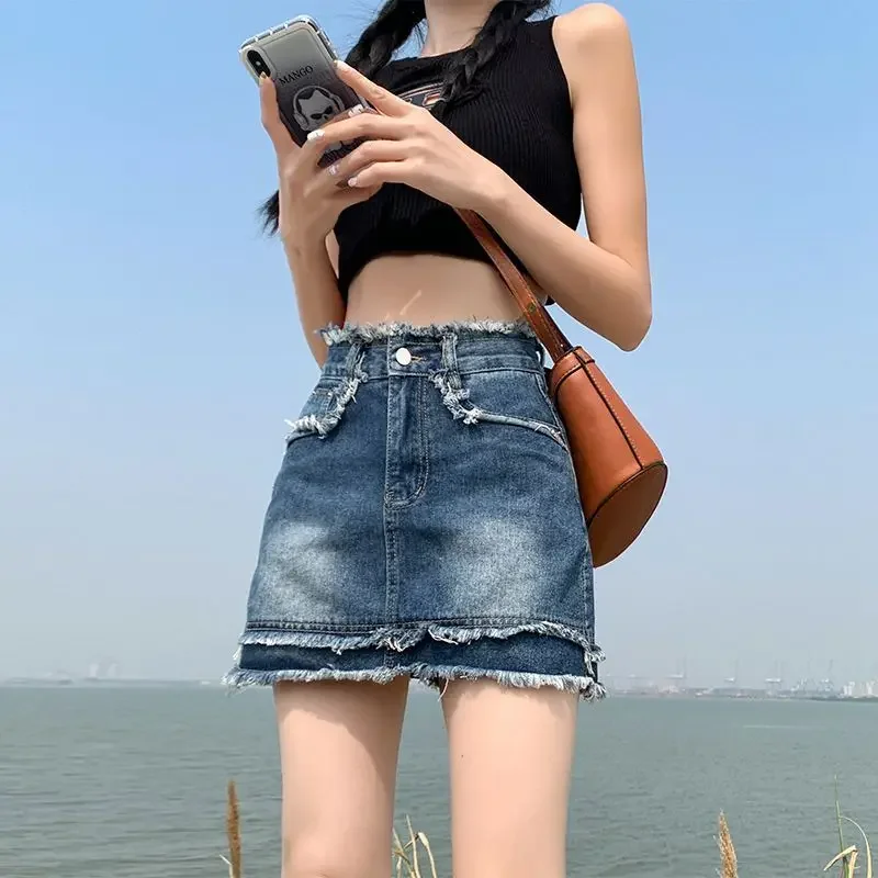 

Blue High Waist Black Short Jeans Skirts for Women Clothing Trend 2025 Stylish Chic and Elegant Korean Style V Woman Denim Skirt