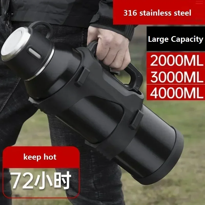 316 food-grade large-capacity portable outdoor thickened stainless steel cup thermos pot vacuum insulated bottle