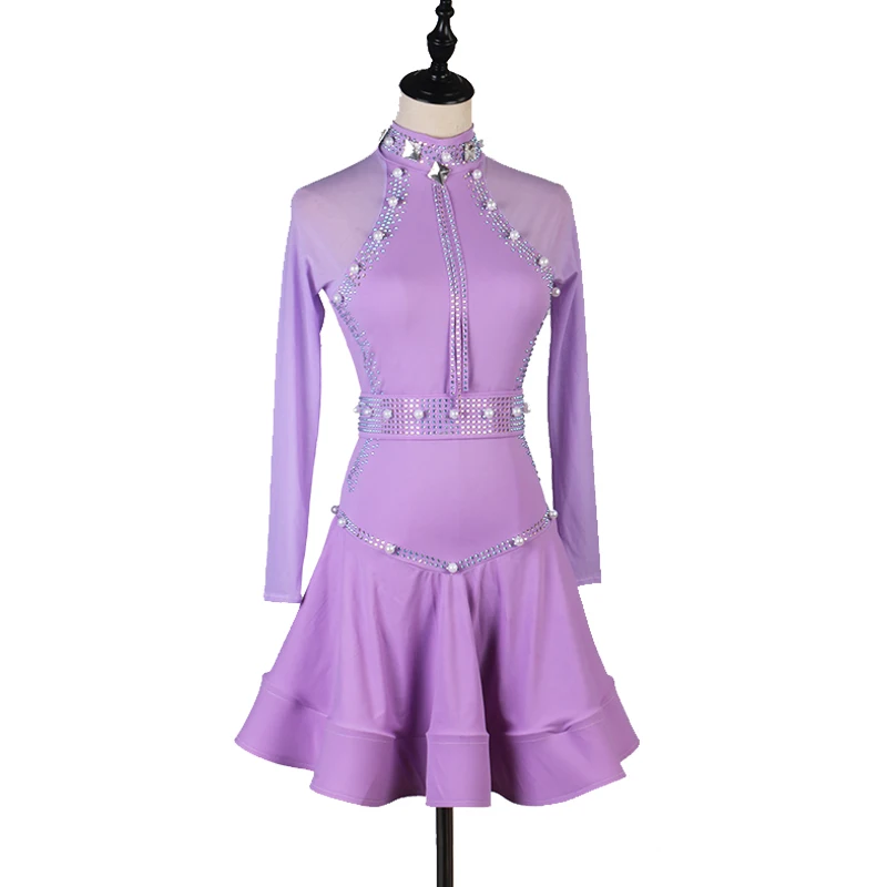 Pearl Latin Dance Dress New High Collar Performance Competition Suit Three Step Jitterba