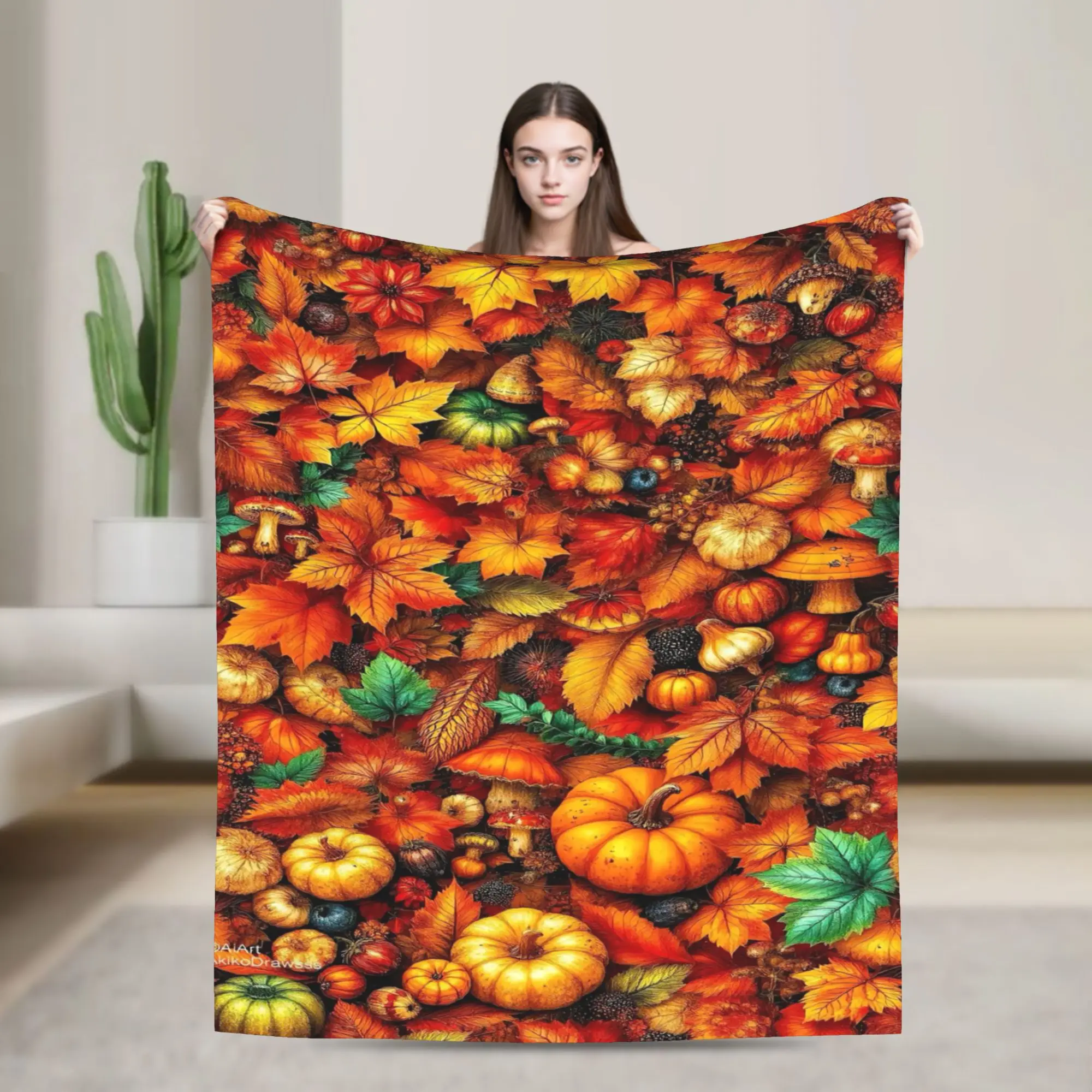 Soft Blanket Picnic Pumpkin Fall Foliage Bedding Throws  Flannel Bedspread For Home Decor Comfortable Sofa Bed Cover