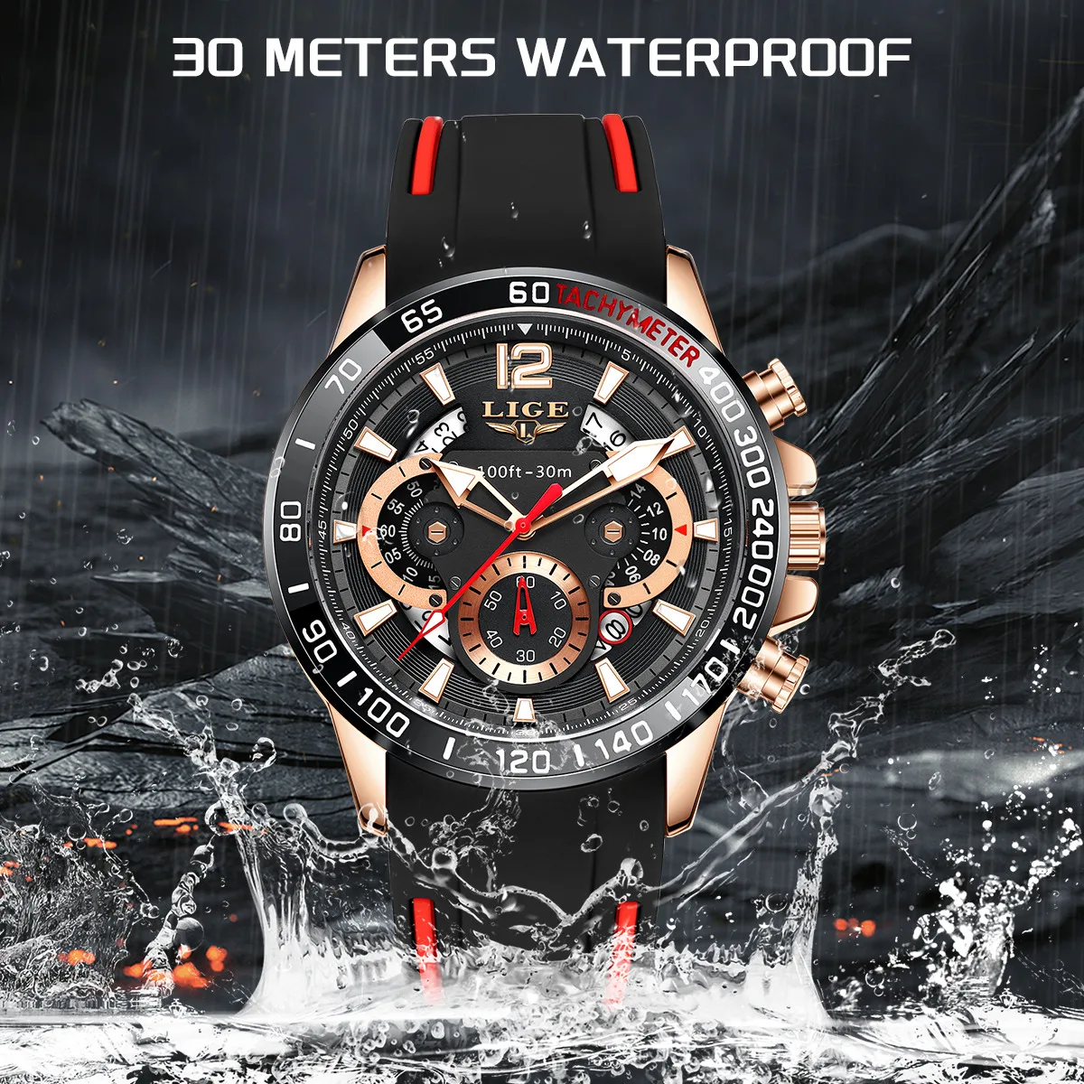 ساعات كوارتز رجالية عسكرية من LIGE مصنوعة من السيليكون الناعم المقاوم للماء ومضيئة للرجال، ساعة يد عصرية رياضية كرونوغراف بتقويم للرجال #5